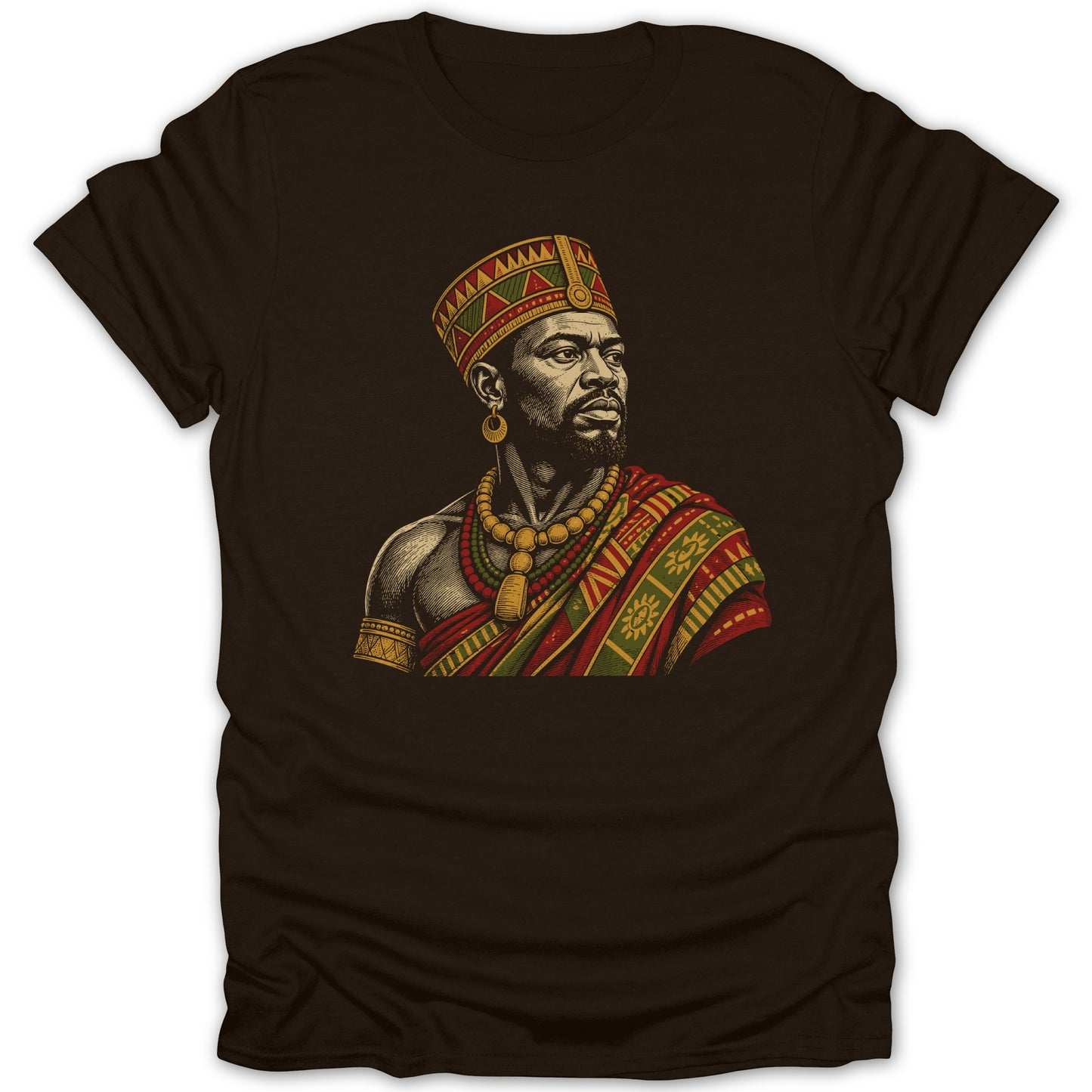 Illustration of a Black man wearing a regal headdress and traditional clothing.