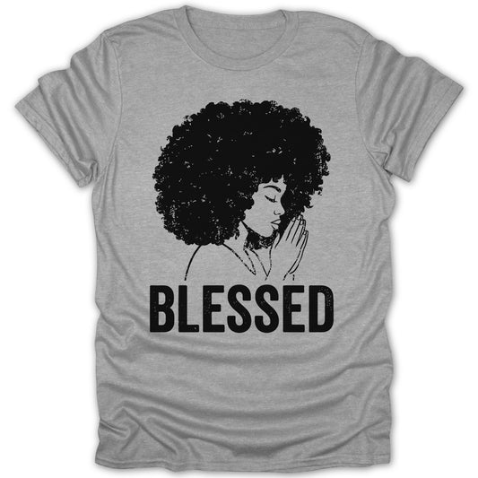 Afro Lady Praying Blessed Graphic T-Shirt