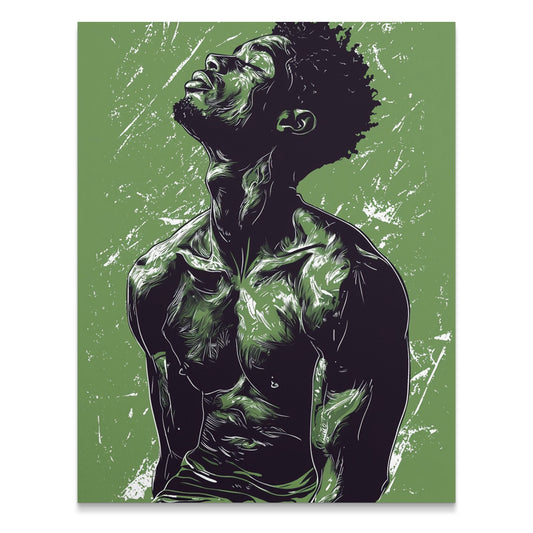 Expressive Green Artwork of a Pensive Man product
