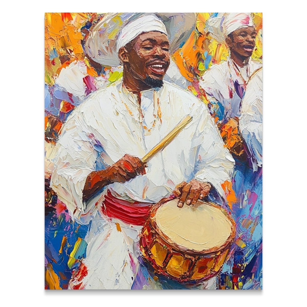 African Drummers In White Textured Clothing Abstract Poster - Zion Threadz