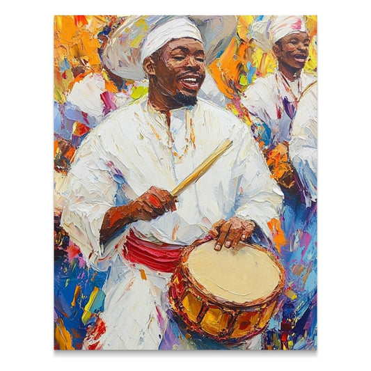 African Drummers In White Textured Clothing Abstract Poster - Zion Threadz