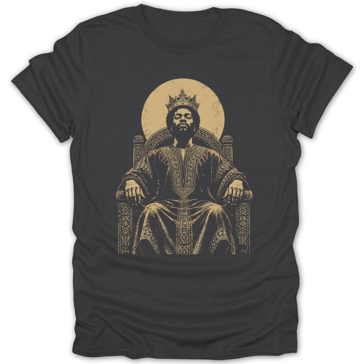 T-shirt with graphic of a crowned man sitting on a throne.