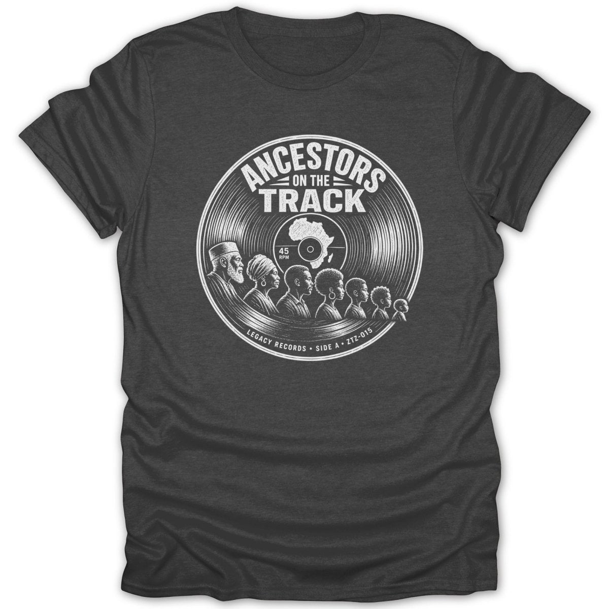 Ancestors on the Track vinyl record graphic with portraits of people.