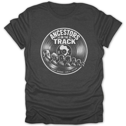Ancestors on the Track vinyl record graphic with portraits of people.
