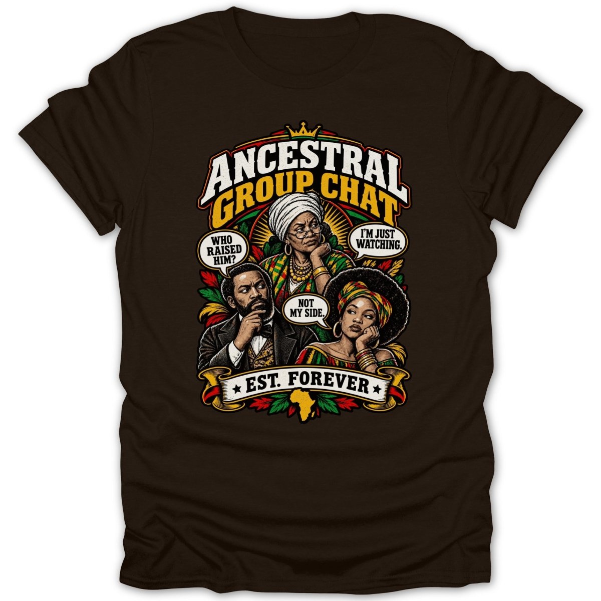Ancestral Group Chat graphic with three people and text "Est. Forever".