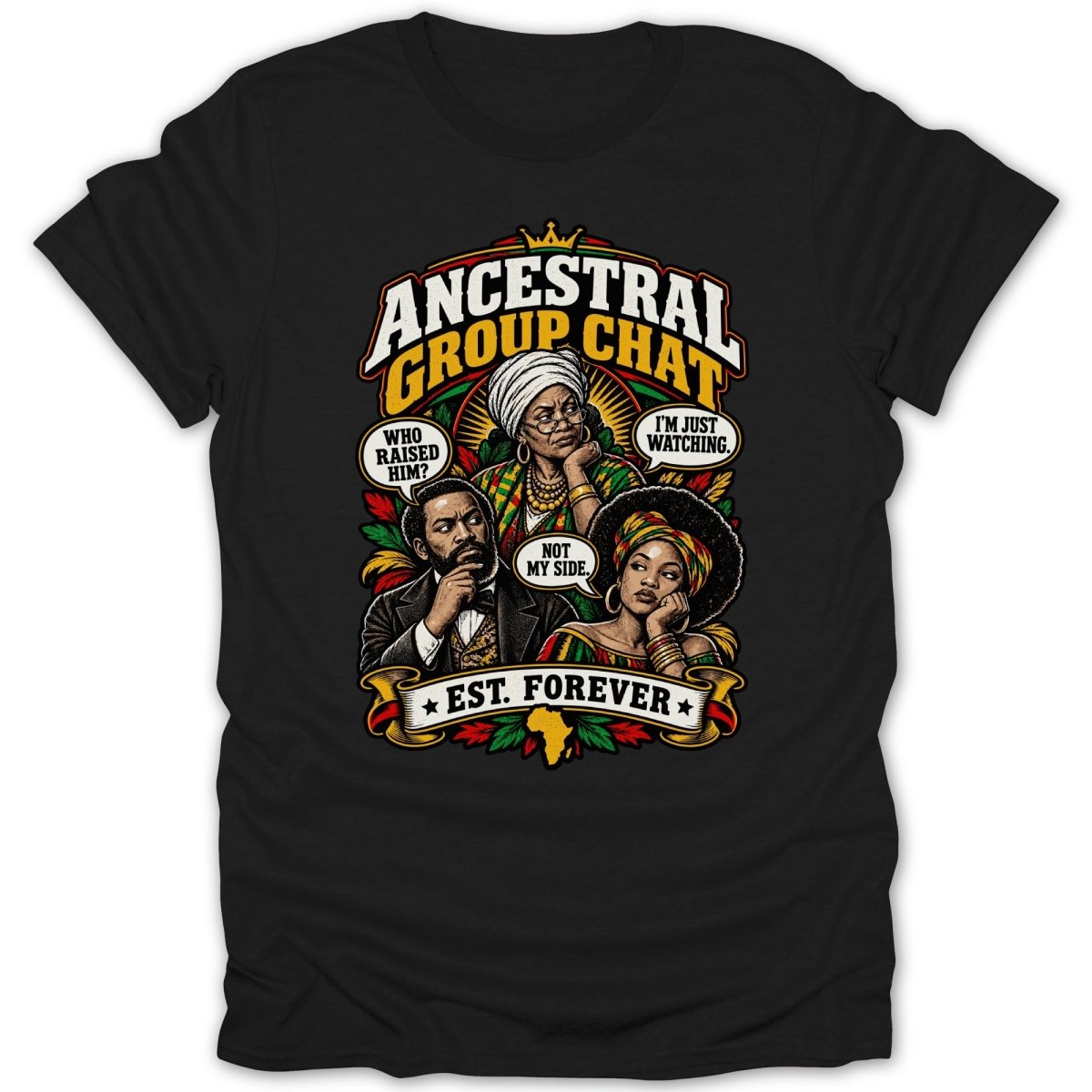 Ancestral Group Chat graphic with three figures and text "Est. Forever".