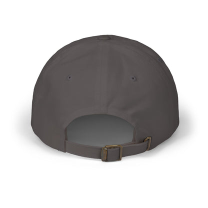 Gray baseball cap with adjustable strap and buckle, shown from the back.