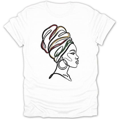 African Queen Head Wrap Line Art Tee - Zion Threadz
