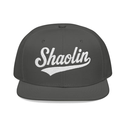 Dark gray snapback hat with white "Shaolin" text embroidered on the front.