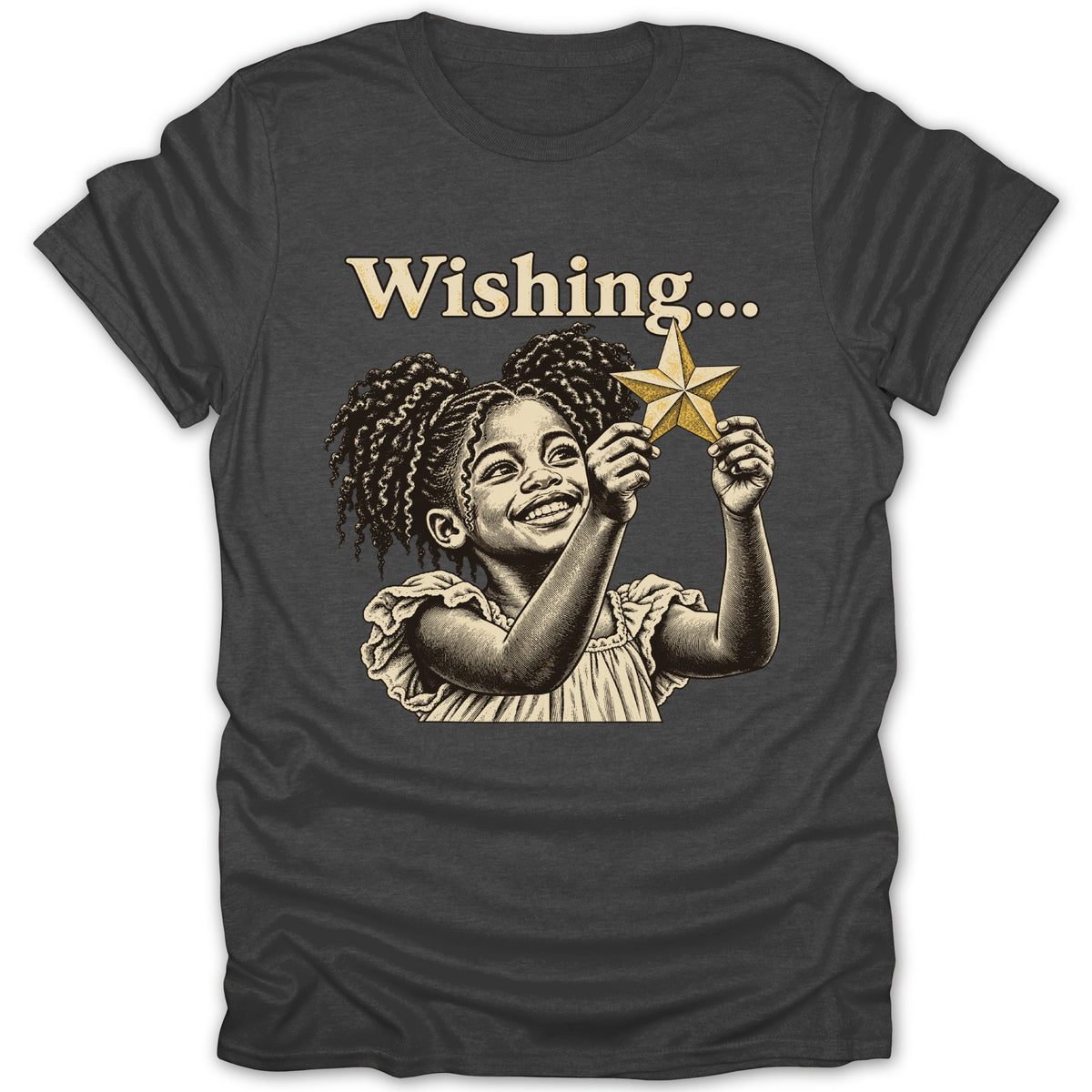 Girl holding a star with "Wishing..." text above.