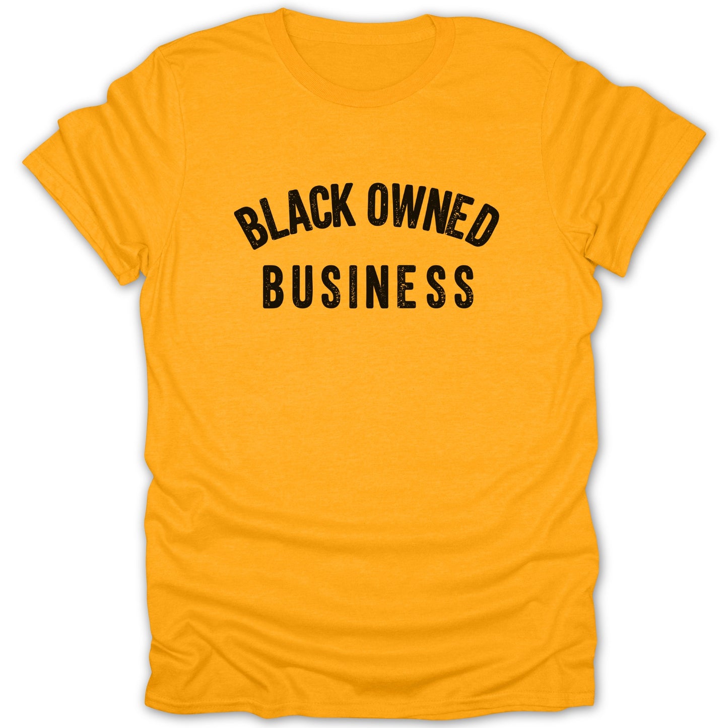 Gold t-shirt with black text reading "BLACK OWNED BUSINESS".