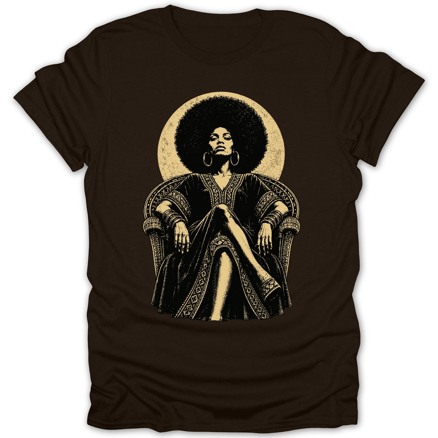 Illustration of a woman with an afro sitting regally on a throne.