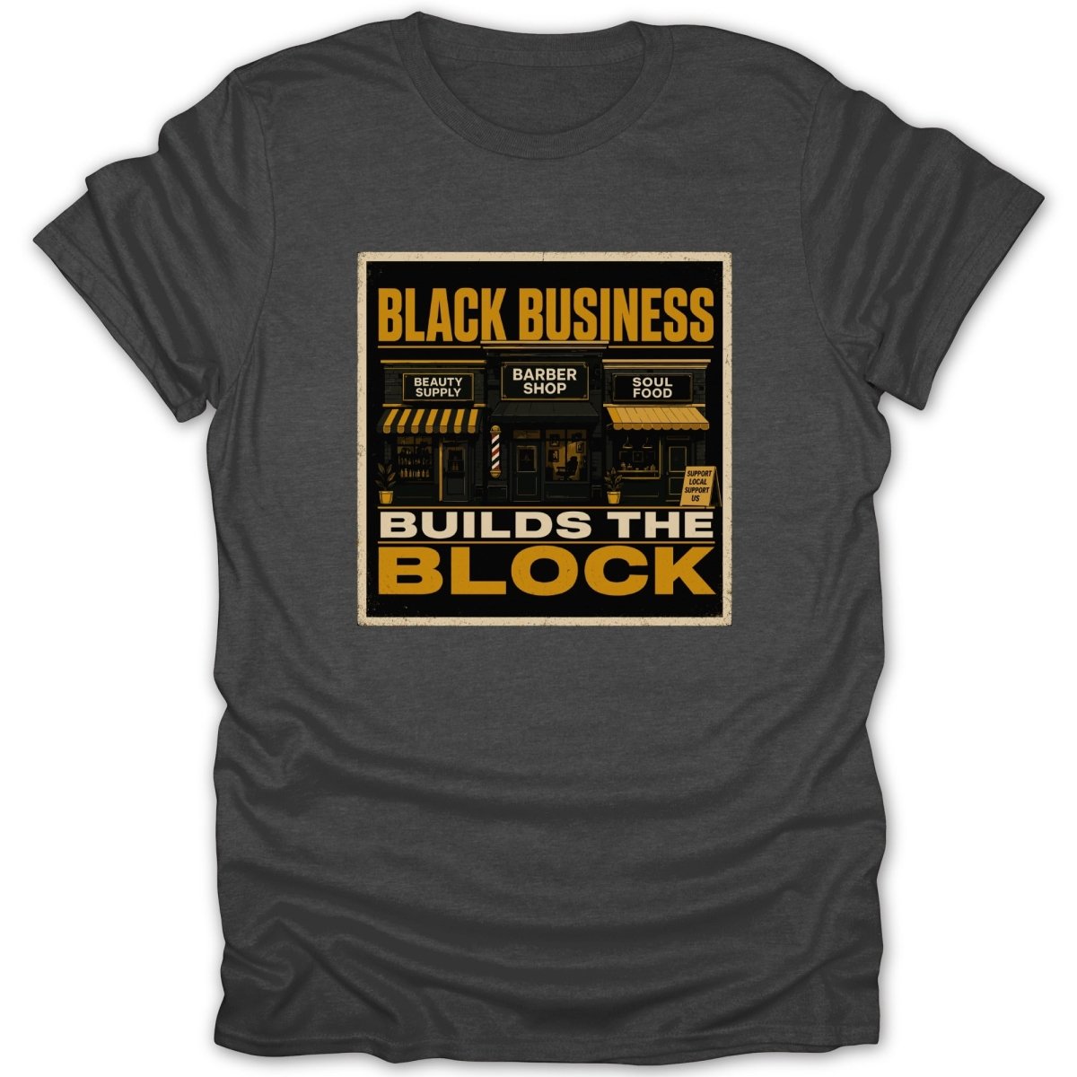 Black Business Builds the Block graphic with shops and barber pole.