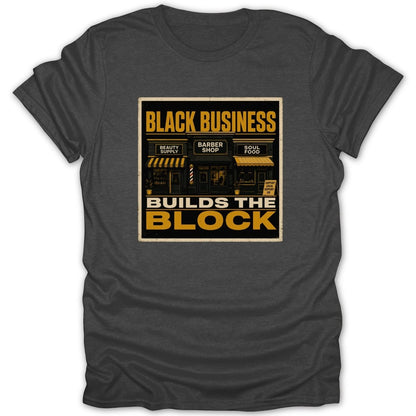 Black Business Builds the Block graphic with shops and barber pole.