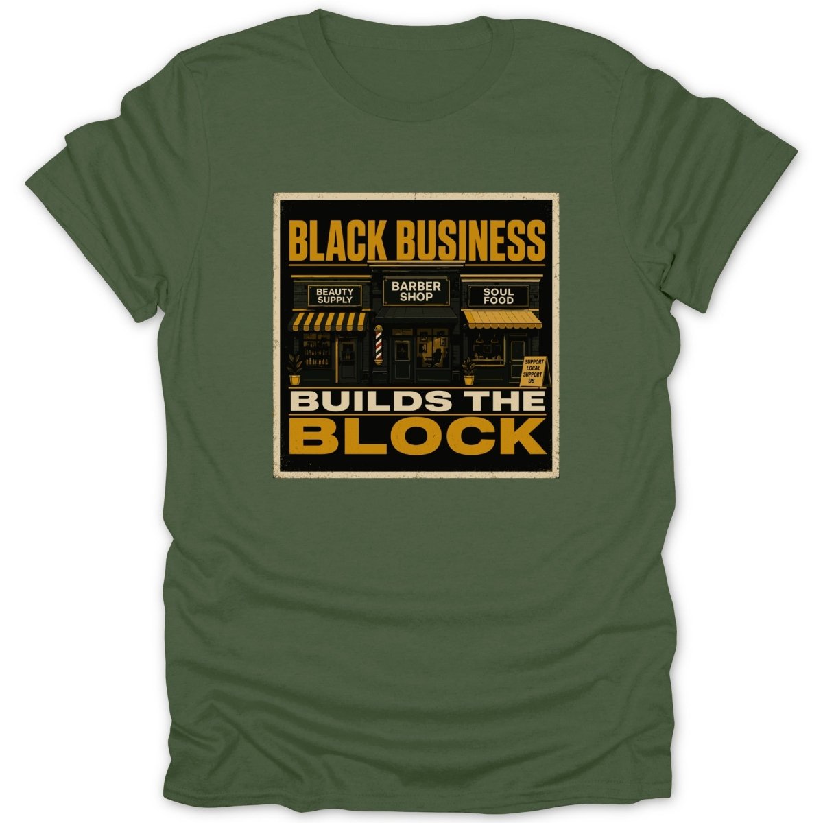 Black Business Builds the Block with beauty supply, barber, and soul food shops.