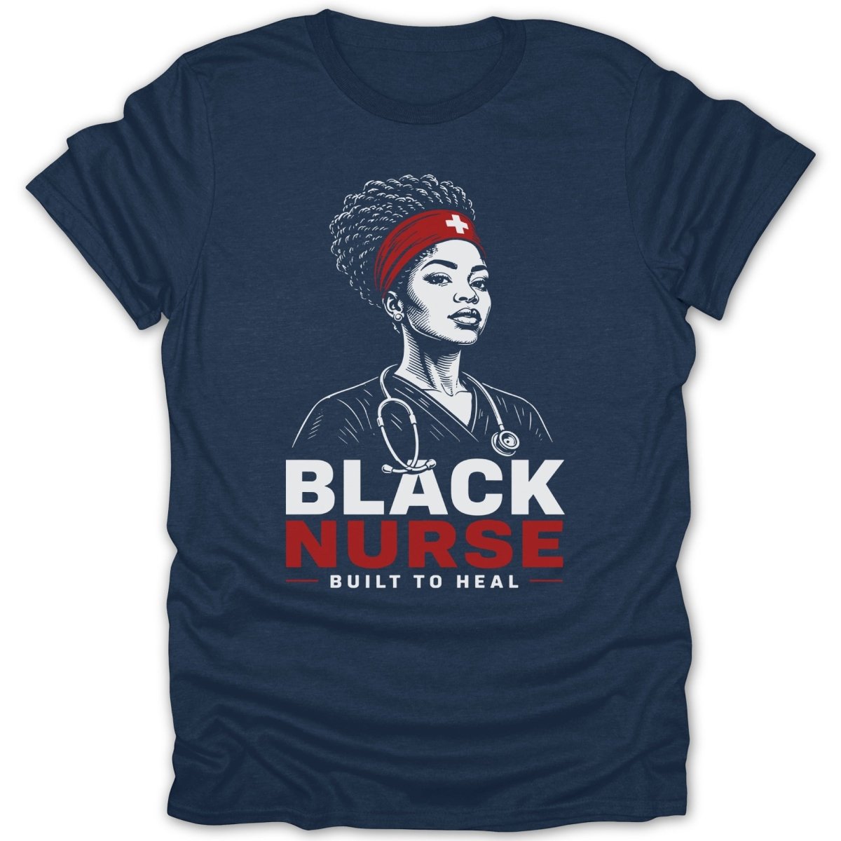 Black nurse graphic with stethoscope and text "Black Nurse Built to Heal".