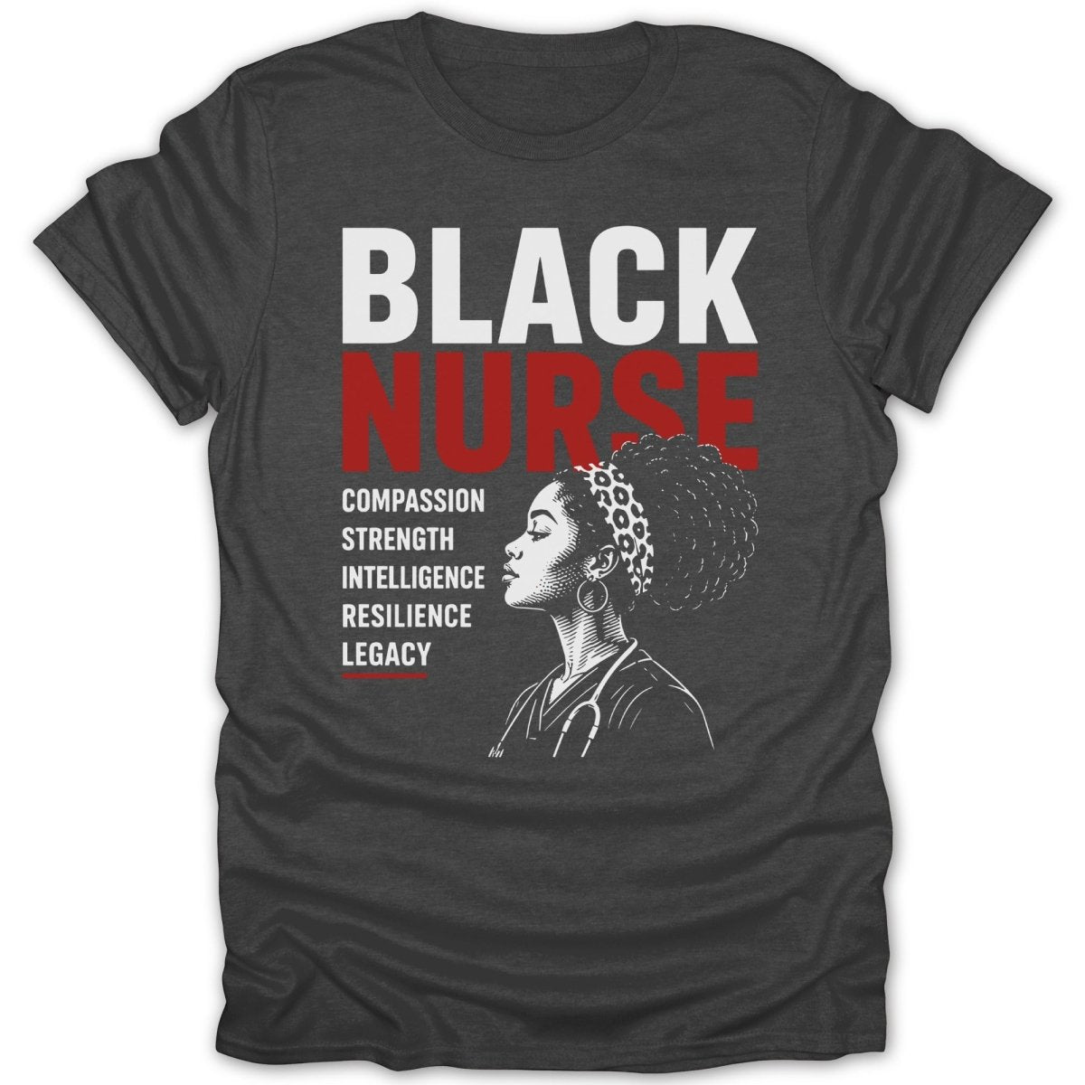 Black Nurse text with illustration of nurse and list of qualities.