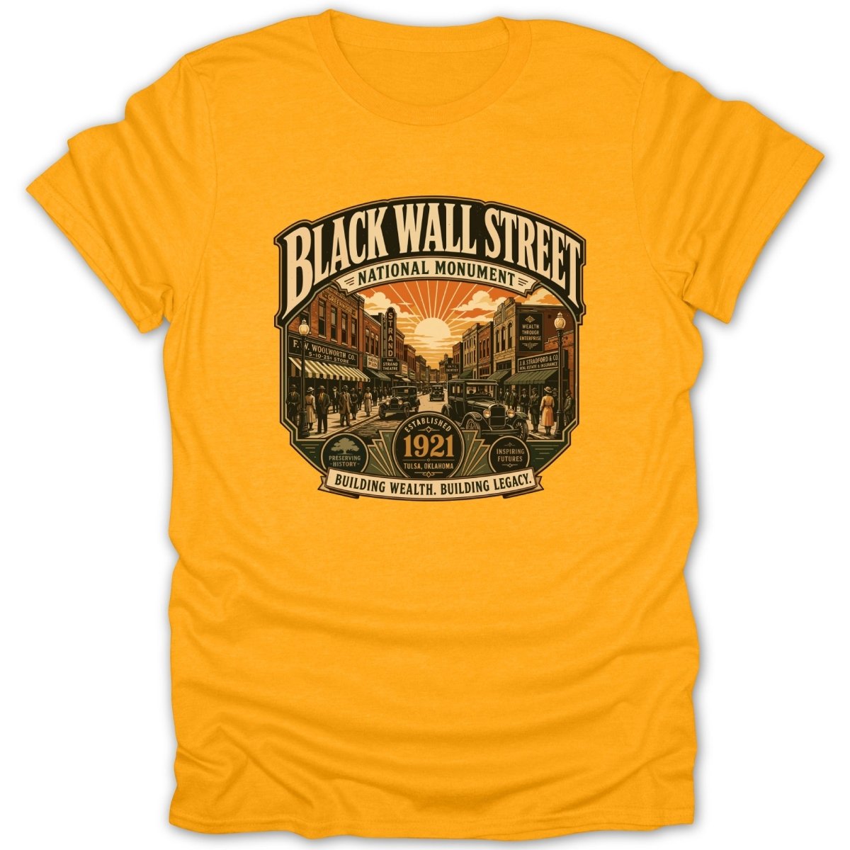 Black Wall Street National Monument graphic established 1921, Tulsa, Oklahoma.