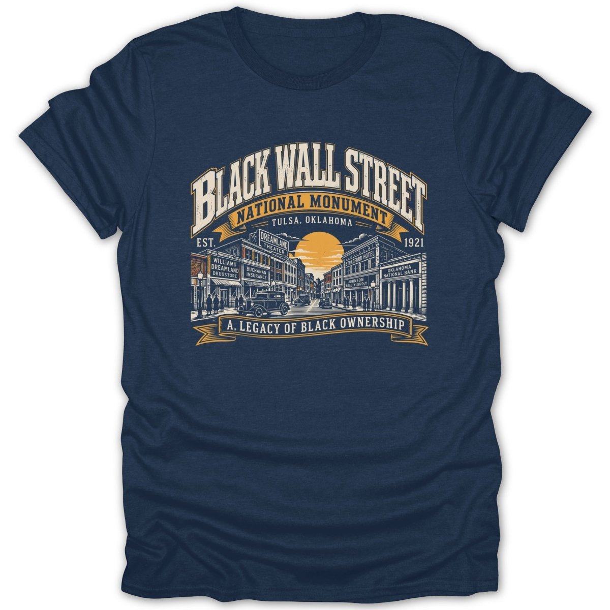 Black Wall Street National Monument Tulsa Oklahoma vintage street scene design.