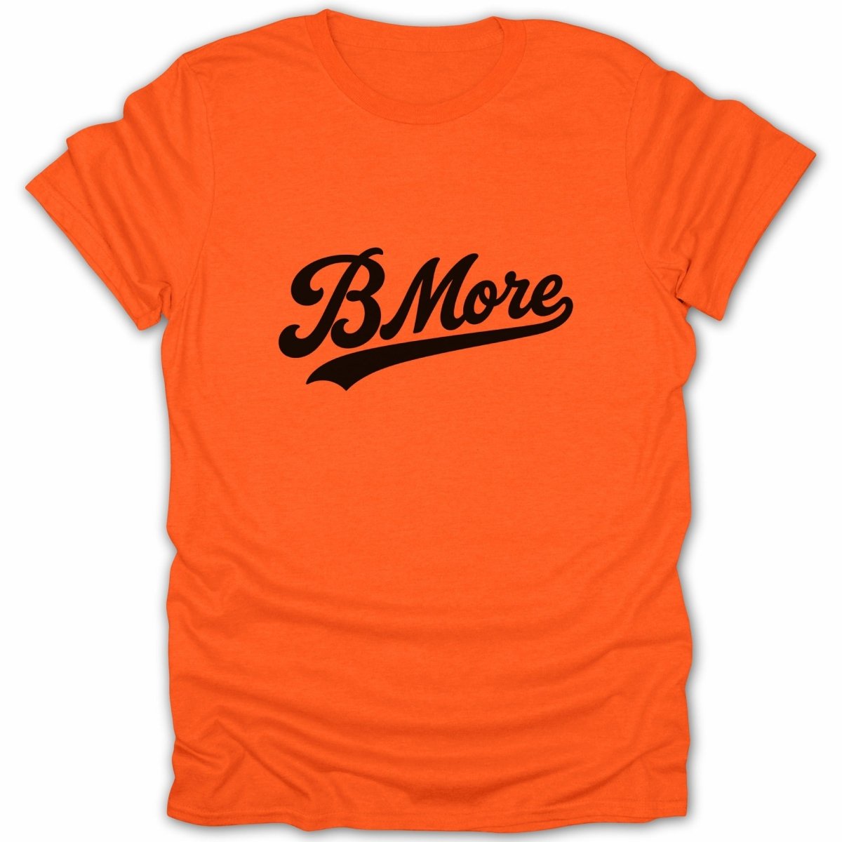 Orange t-shirt with black "B.More" cursive text across the chest.