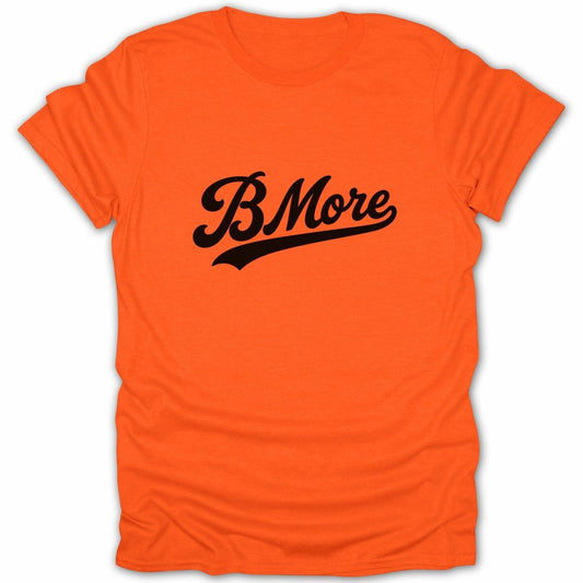 Orange t-shirt with black "B.More" cursive text across the chest.
