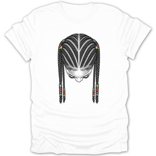 Illustration of a woman's head with braided hair adorned with colorful beads.