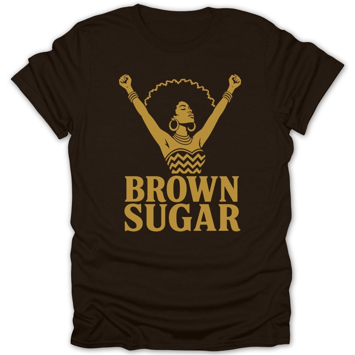 Brown Sugar graphic on a dark brown t-shirt.