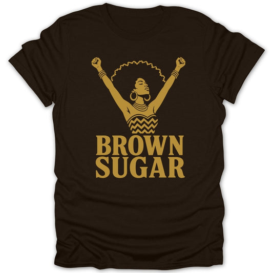 Brown Sugar graphic on a dark brown t-shirt.