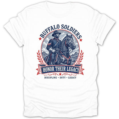 Buffalo Soldiers on horseback, with text "Honor Their Legacy".
