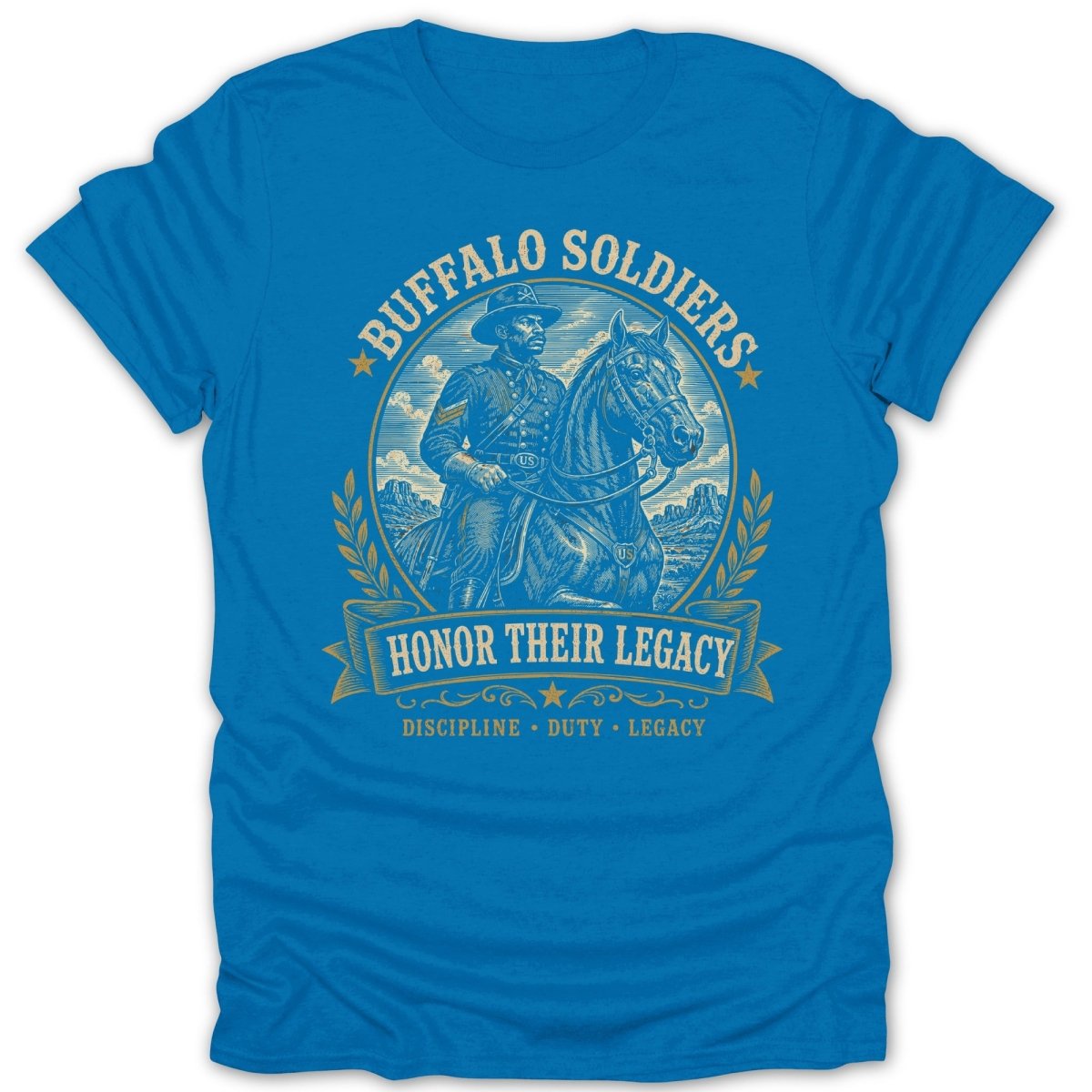 Buffalo Soldiers on horseback with text "HONOR THEIR LEGACY".