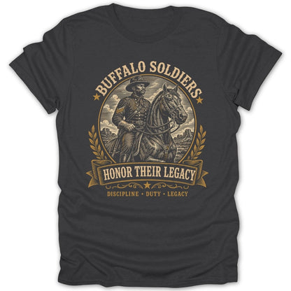 Buffalo Soldiers on horseback, "Honor Their Legacy" text.