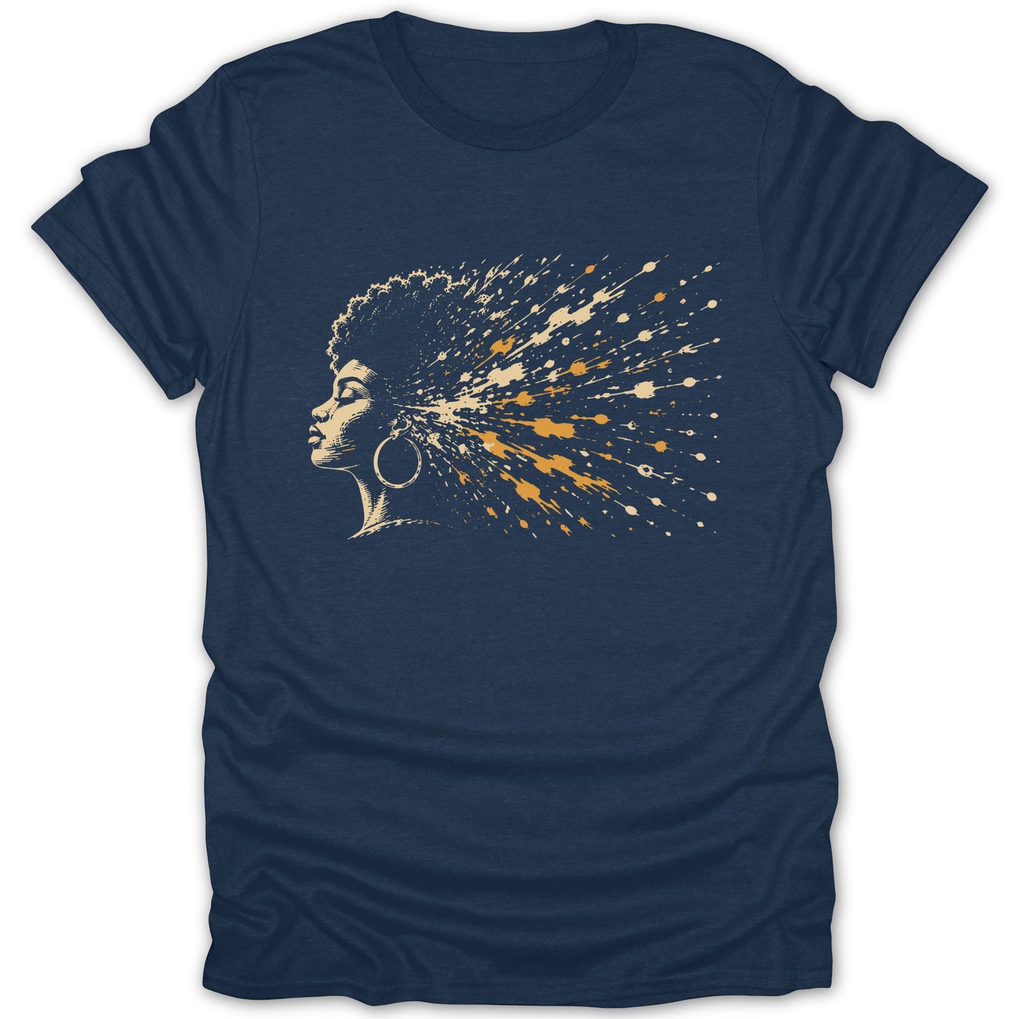 Illustration of a woman's profile with abstract paint splatters erupting from her hair.