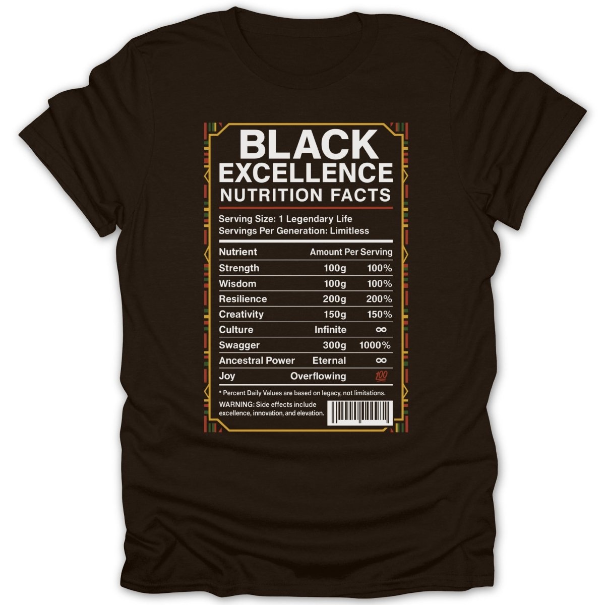 Black Excellence Nutrition Facts Tee - Zion Threadz
