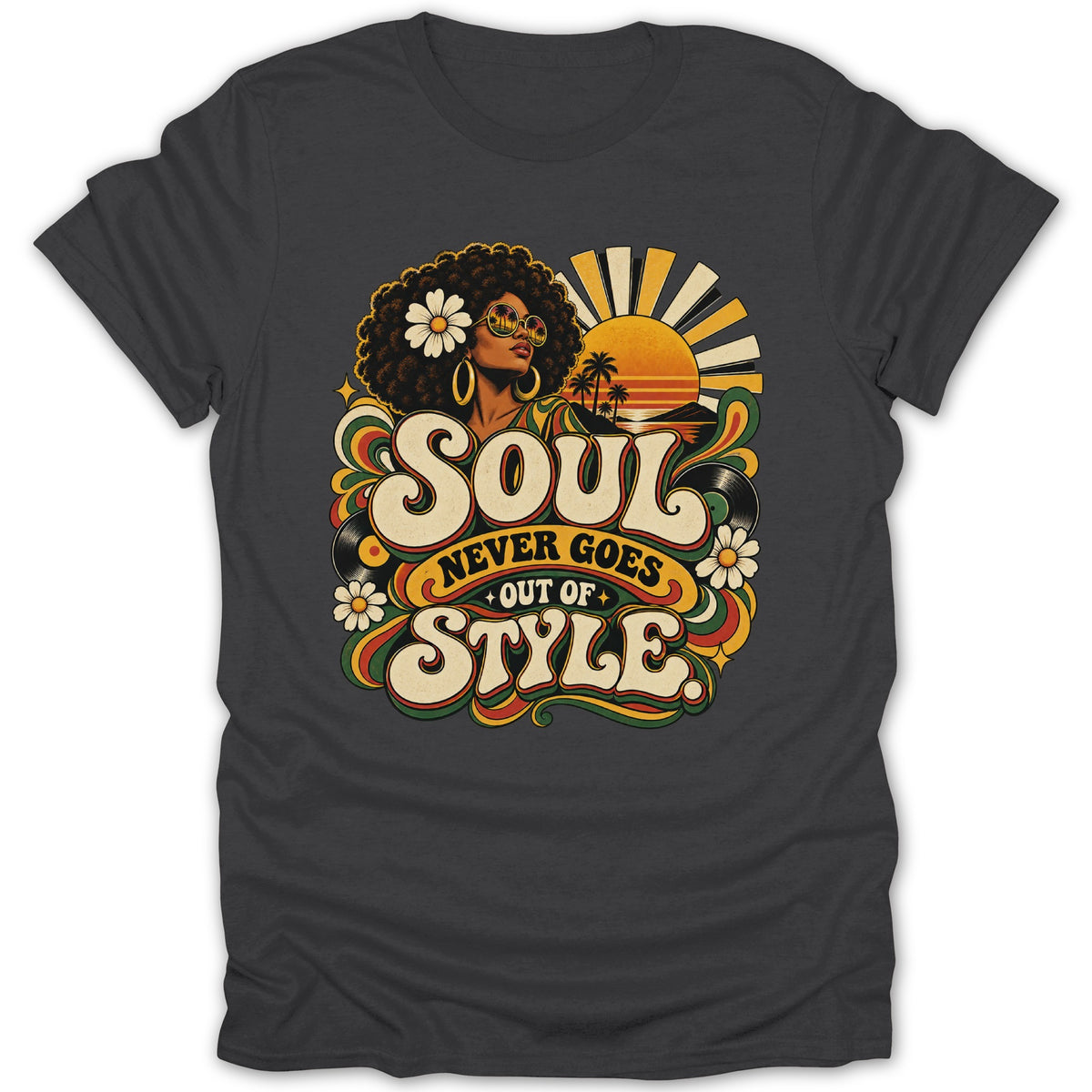 Retro graphic of a woman and text that reads "Soul Never Goes Out of Style."