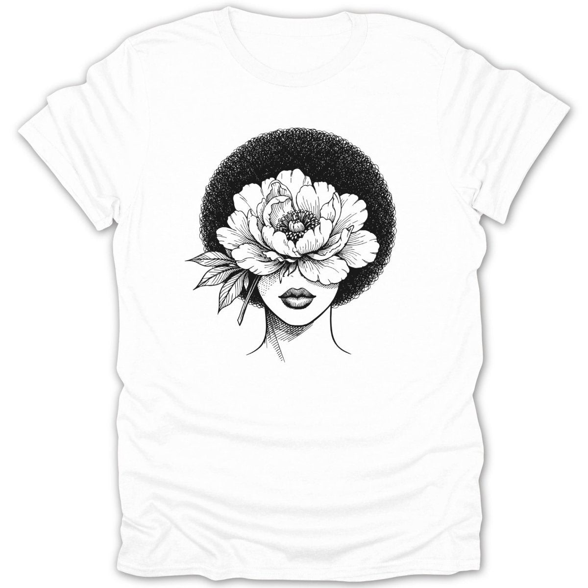 Afro Woman Peony Flower Tee - Zion Threadz