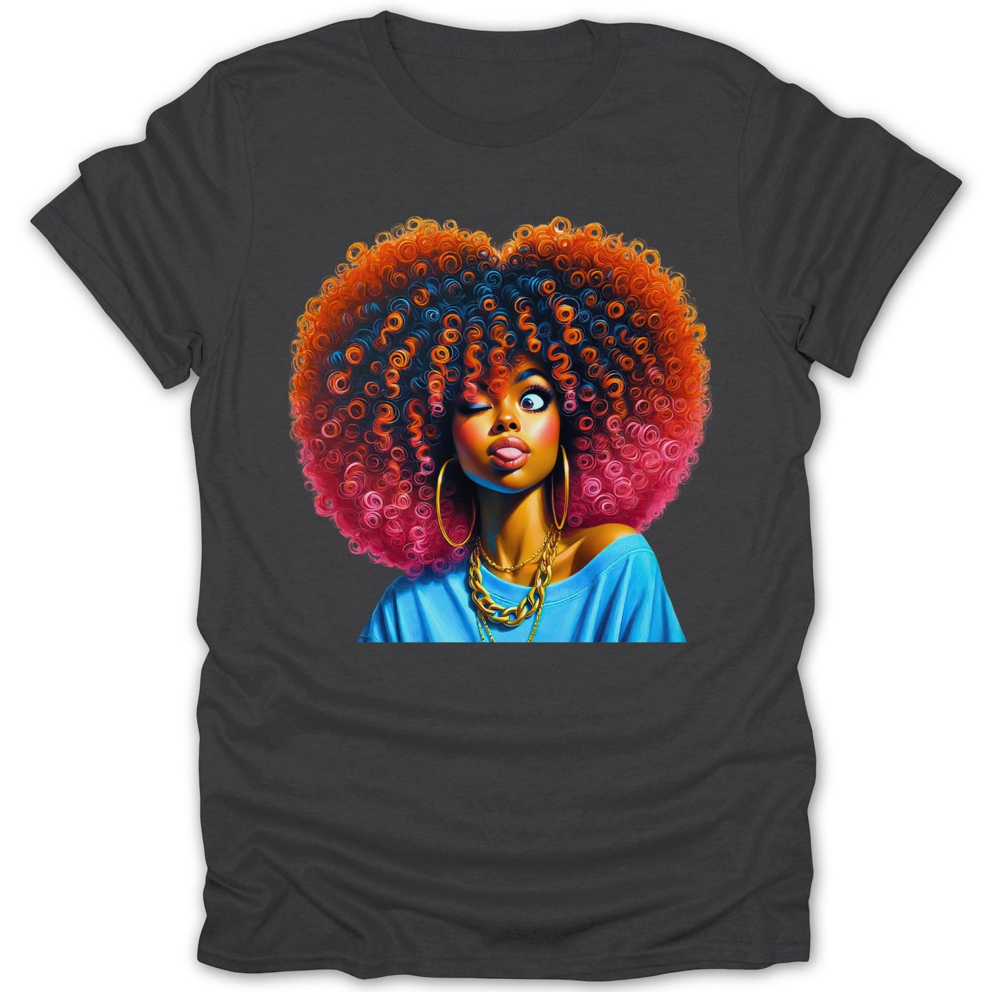 Vibrant afro woman graphic tee with colorful design product