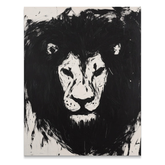 Bold and Striking Black and White Lion Art product