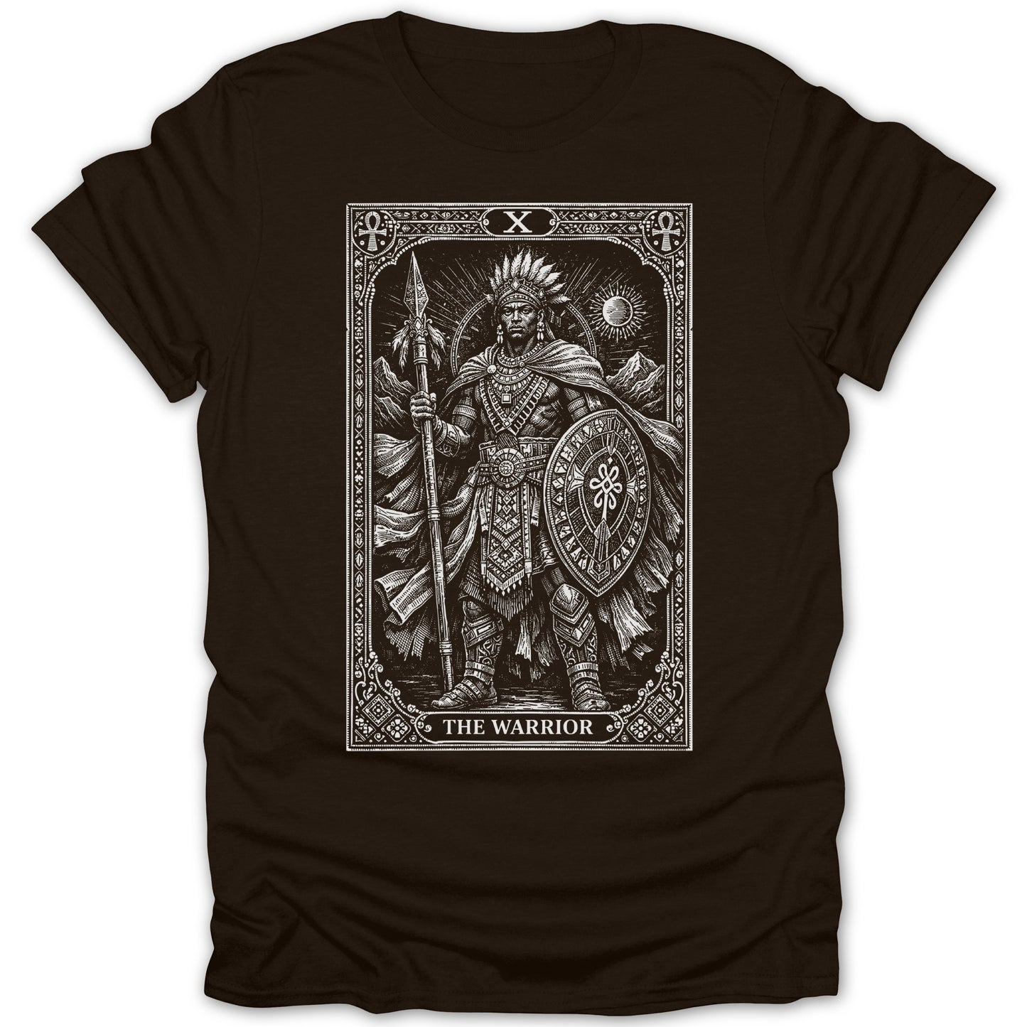 The Warrior Mystical Figure Art Dark Graphic product type
Warrior, Mystical, Tarot, Card Art, Blackwork, Engraving, Ancient Art, Spear Shield, Indigenous Art, Heroic Figure, Mythology, Symbolic Design, Graphic Print, Dark Aesthetic, Illustration, Esoteric, Mythical Figure, X Symbol, Ankh Symbol, Powerful Design