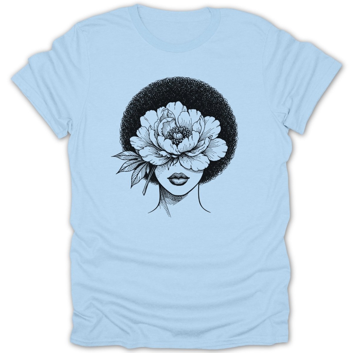 Afro Woman Peony Flower Tee - Zion Threadz