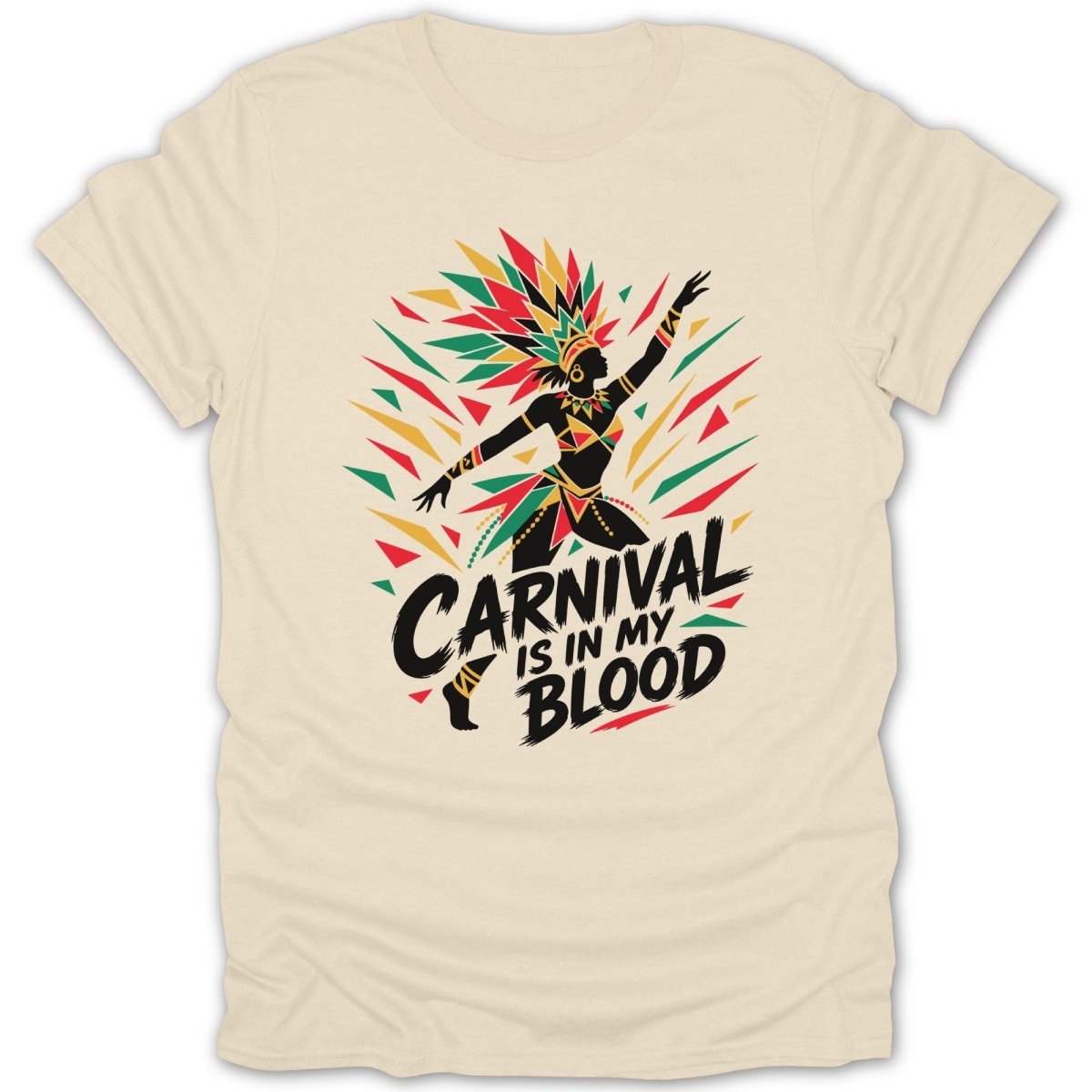 T-shirt with black silhouette of a dancer and the text "Carnival is in my blood."
