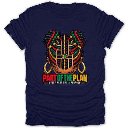 Illustration of braids with red, gold, and green accents, text "Part of the Plan".