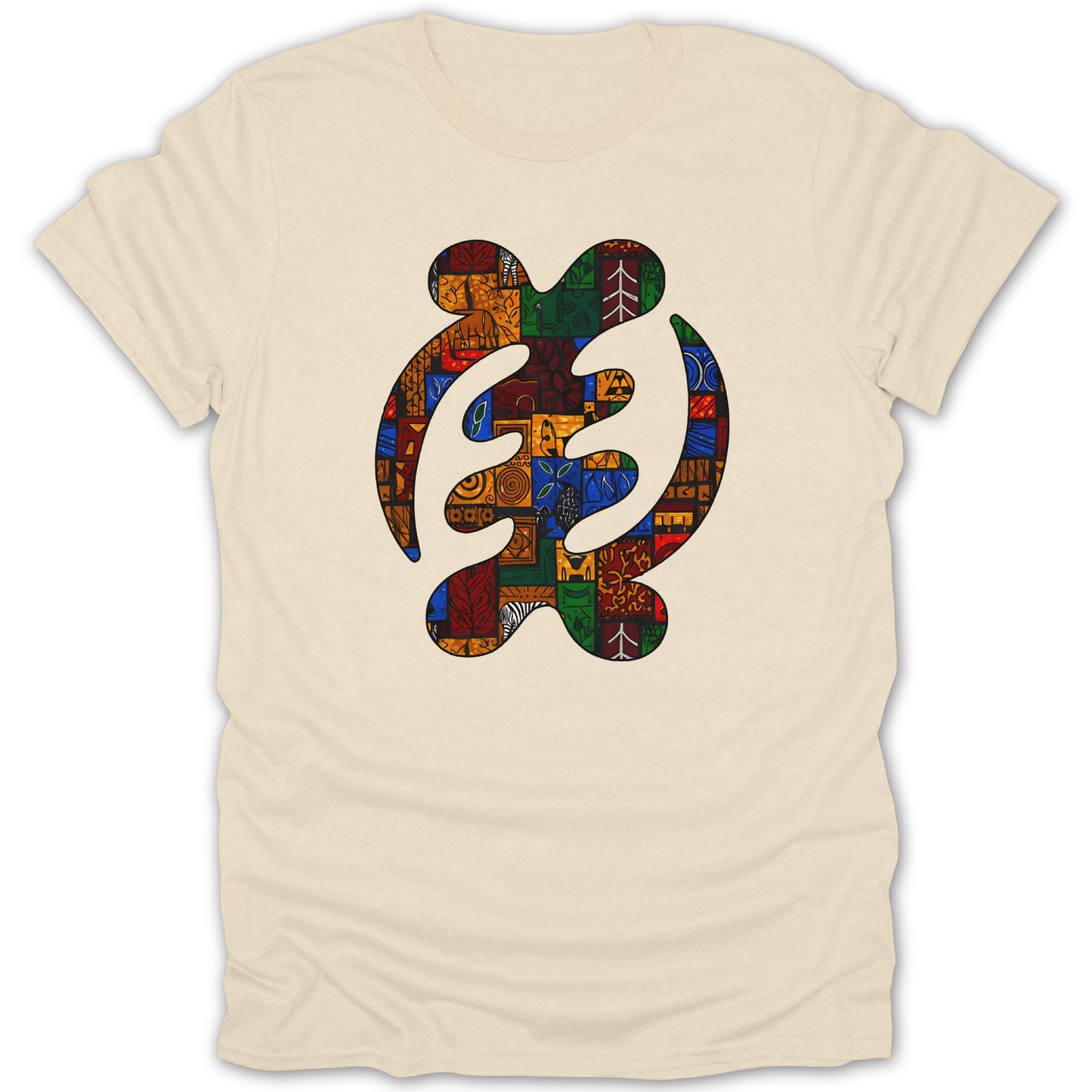Colorful Adinkra Symbol Design on Beige Shirt