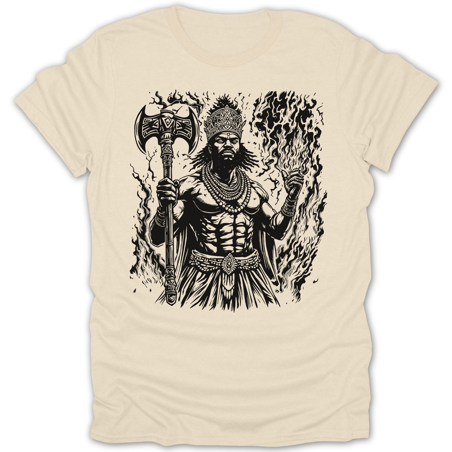 Fierce Warrior Illustration on Beige T-Shirt