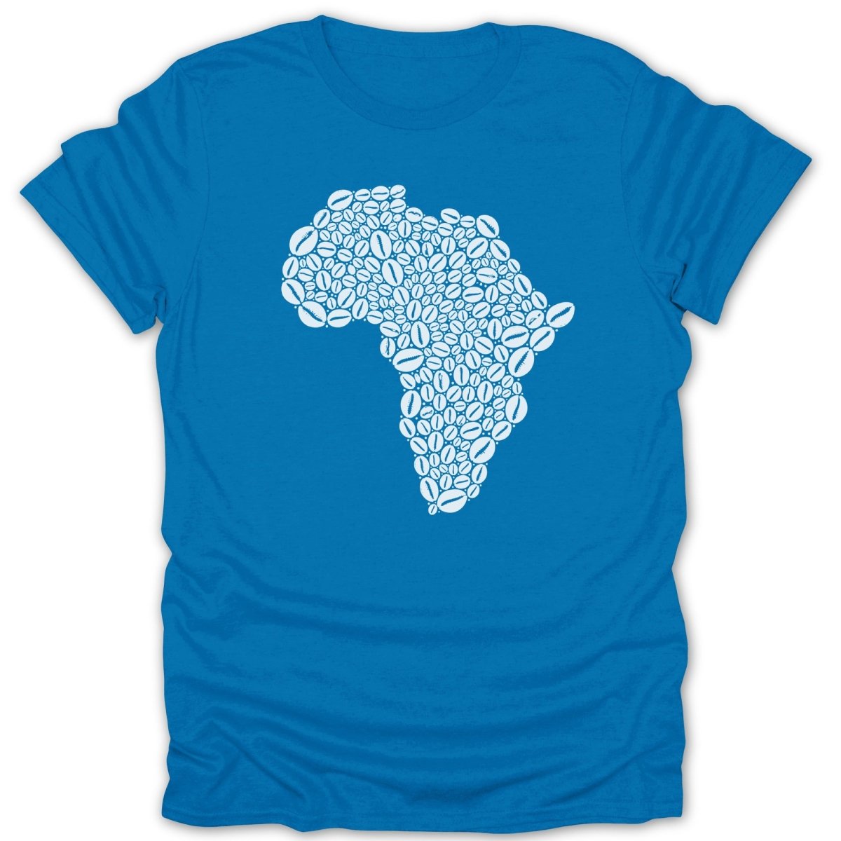 T-shirt with Africa map made of white coffee beans.