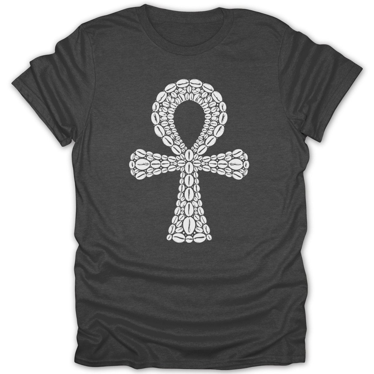 T-shirt with an ankh symbol made of coffee beans.