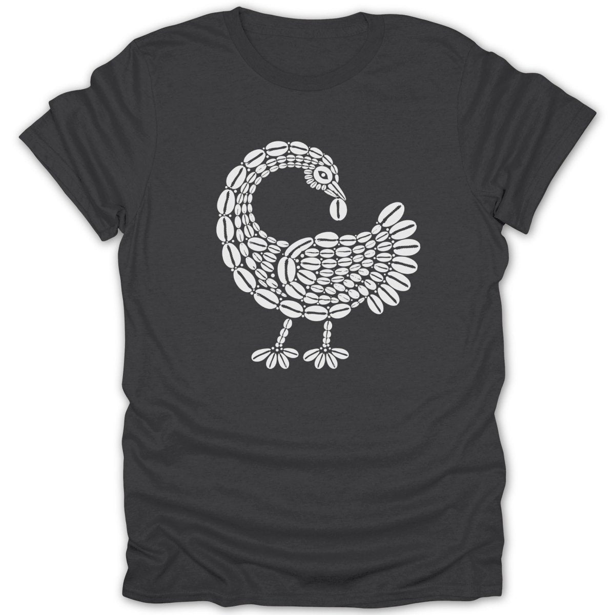 Dark gray t-shirt with white Adinkra symbol of Sankofa bird.