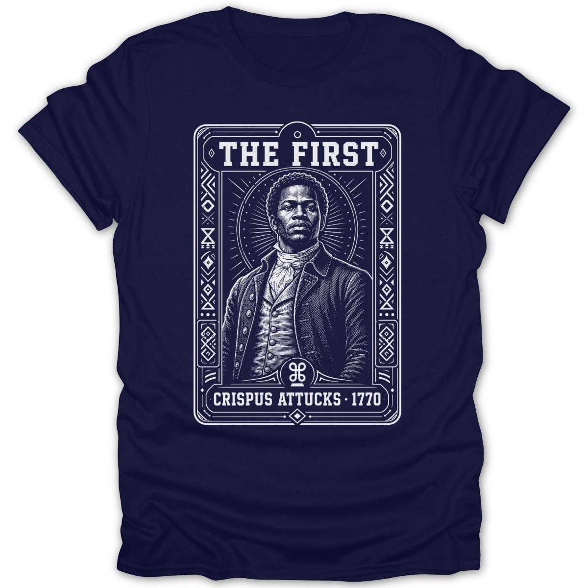 T-shirt with portrait of Crispus Attucks and the year 1770.