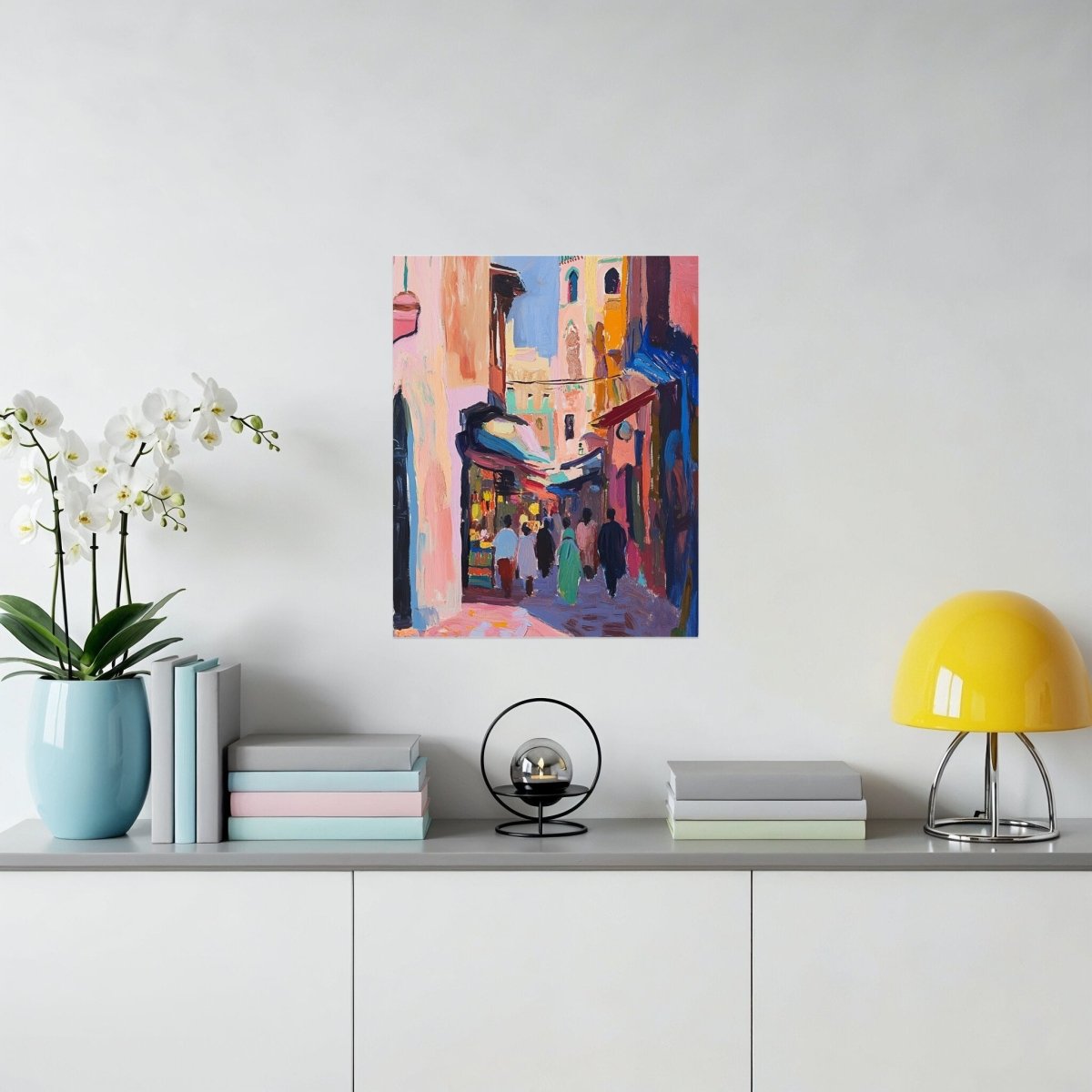 Crowded Market Vibrant Colors Impressive Painting Poster - Zion Threadz