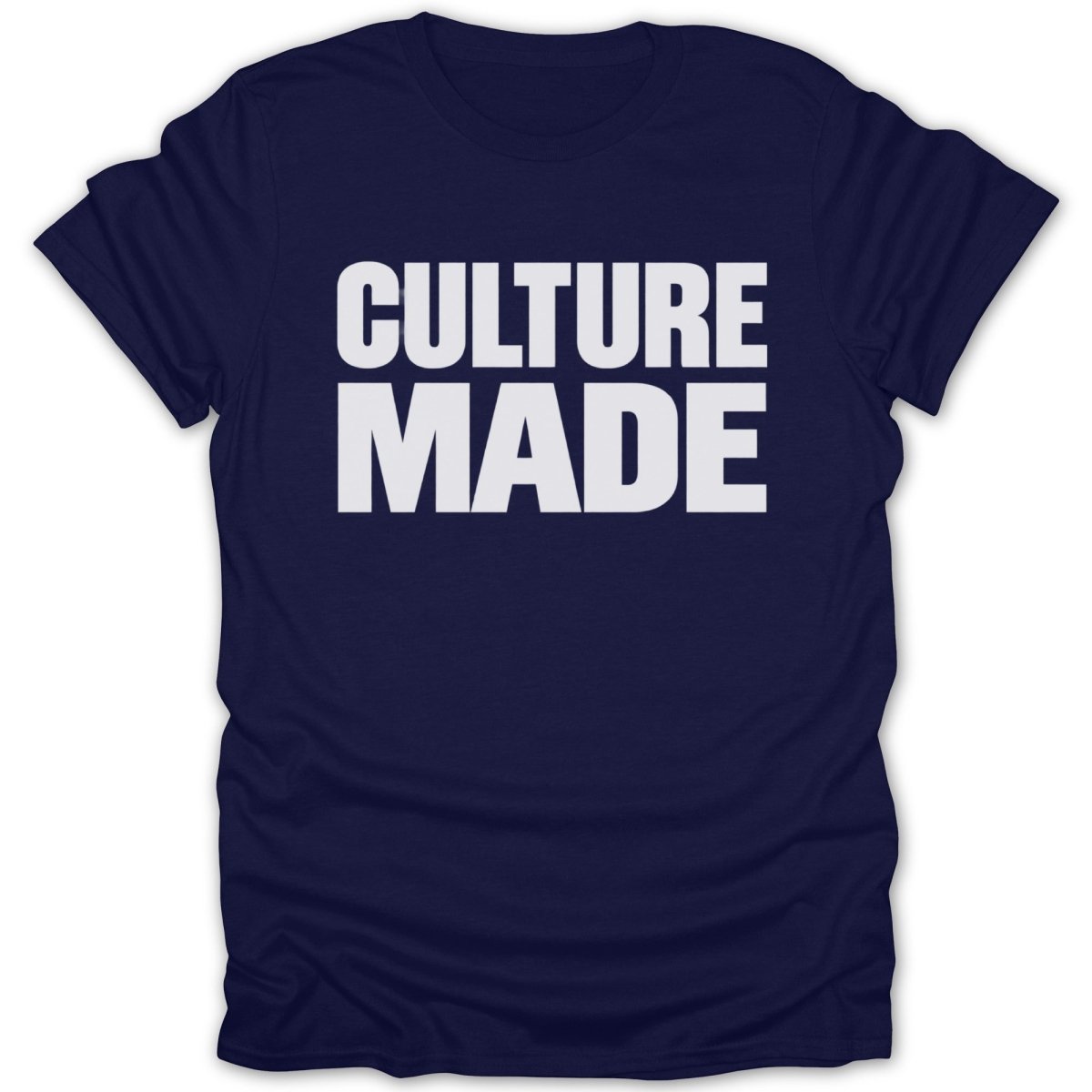 Navy t-shirt with white "CULTURE MADE" text.