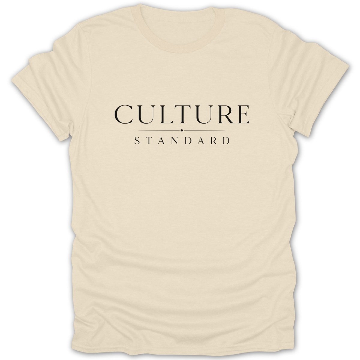 Cream t-shirt with black text "CULTURE STANDARD".